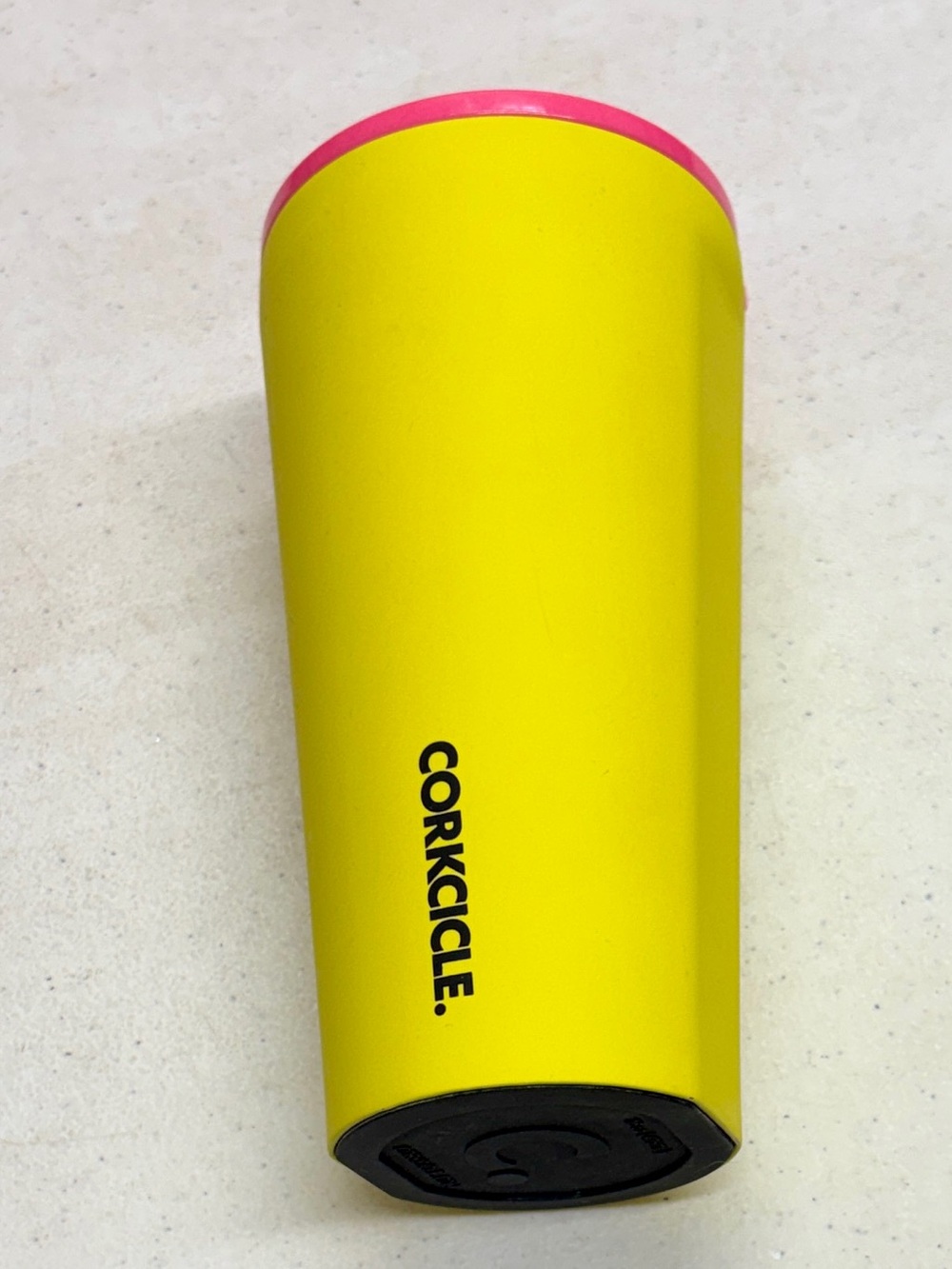 Corkcicle 24 oz vibrant neon yellow/pink stainless steel tumbler
